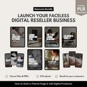 Launch Your Faceless Digital Reseller Business | Faceless Digital Marketer | Theme Page Guide | PLR Digital Product Bundle | MRR Edit Canva